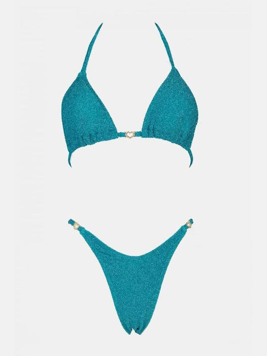 Lurex Triangle Bikini Set - Blue