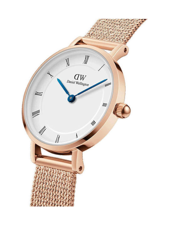 Daniel Wellington Petite Womens Watch 28mm Battery with Pink Gold Stainless Steel Bracelet