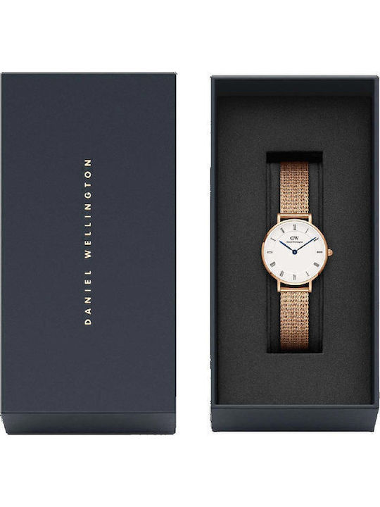 Daniel Wellington Petite Womens Watch 28mm Battery with Pink Gold Stainless Steel Bracelet