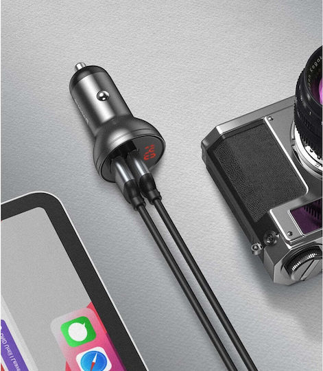 Baseus Φορτιστής Αυτοκινήτου 24W 4.8A με Θύρες: 2xUSB μαζί με Καλώδιο Type-C / Lightning / Micro-USB Μαύρος