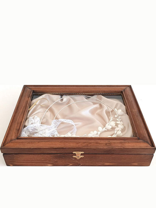 Korres Craft Tabletop Rectangle Wedding Crown Case Wooden Ecru 26.5x33cm