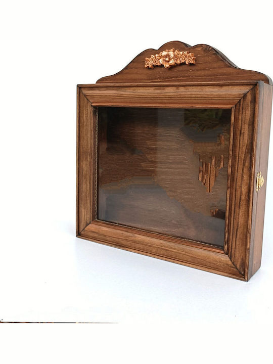 Korres Craft Wall-Mounted Rectangle Wedding Crown Case Wooden Brown 29x30cm