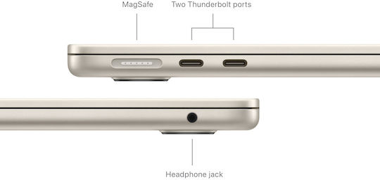 Apple MacBook Air 13" (2024) 13.6" Retina Display (M3-8-Core/8GB/256GB SSD/8-Core GPU) με Φορτιστή 30W Starlight (International English Keyboard)