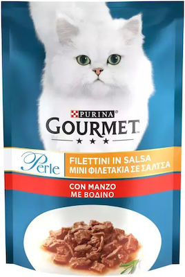 Gourmet Perle Mini Nasses Katzenfutter für Katze in Beutel mit Lachs und Fisch 85gr