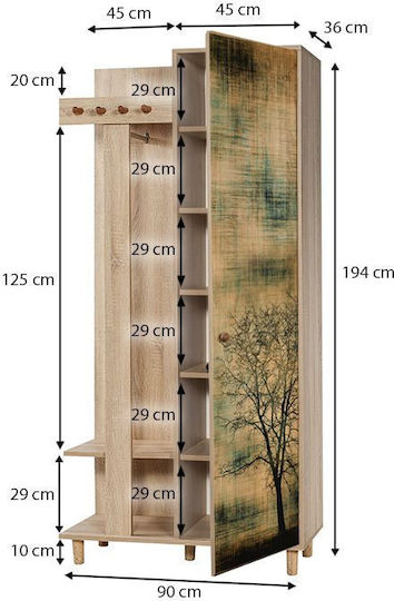 Soho Мебел за Антре със Закачалка Sonoma 90x36x194см