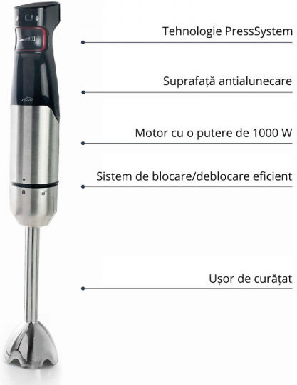 Lacor Blender De Mână Cu Tijă Din Inox 1000W Negru