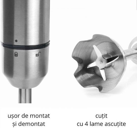 Lacor Blender De Mână Cu Tijă Din Inox 1000W Negru