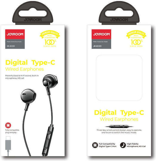 Joyroom JR-EC03 In-ear Handsfree Ακουστικά με Βύσμα USB-C Γκρι