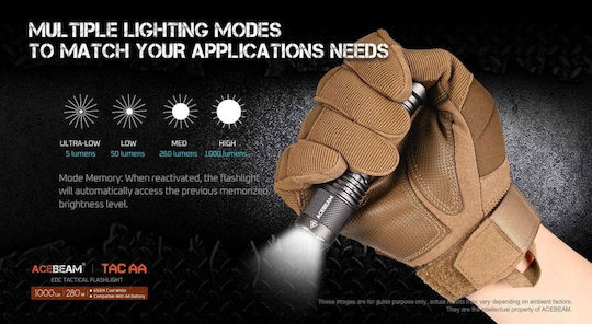 Acebeam Επαναφορτιζόμενος Φακός LED IP68 με Μέγιστη Φωτεινότητα 1000lm