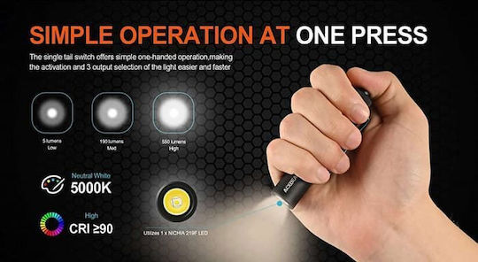 Acebeam Επαναφορτιζόμενος Φακός LED IP68 με Μέγιστη Φωτεινότητα 550lm Pokelit