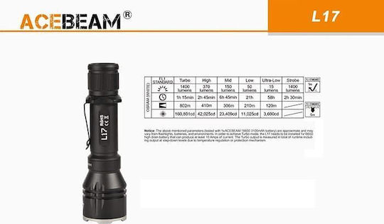 Acebeam Επαναφορτιζόμενος Φακός LED IP68 με Μέγιστη Φωτεινότητα 1400lm