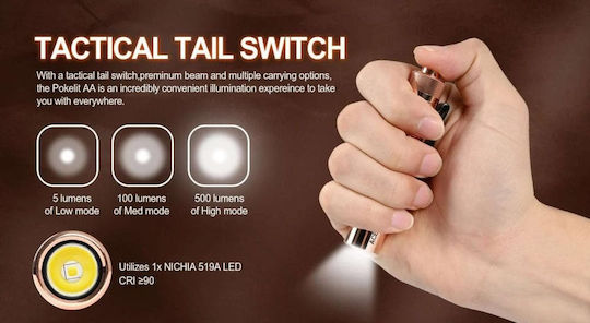Acebeam Επαναφορτιζόμενος Φακός LED IP68 με Μέγιστη Φωτεινότητα 500lm Pokelit