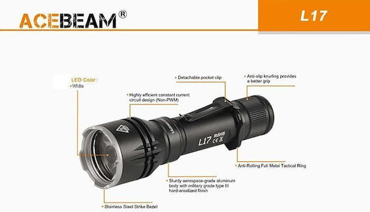 Acebeam Επαναφορτιζόμενος Φακός LED IP68 με Μέγιστη Φωτεινότητα 1400lm