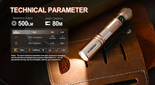 Acebeam Επαναφορτιζόμενος Φακός LED IP68 με Μέγιστη Φωτεινότητα 500lm Pokelit