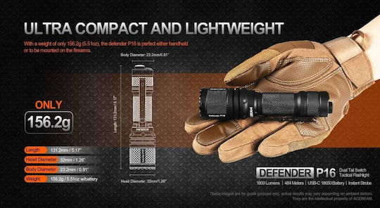 Acebeam LED IP68 с Максимална Яркост 1800лм Черен