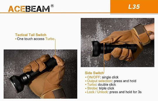 Acebeam Wiederaufladbar Taschenlampe LED mit maximaler Helligkeit 5000lm Schwarz
