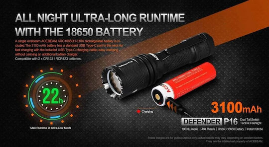 Acebeam LED IP68 с Максимална Яркост 1800лм Черен