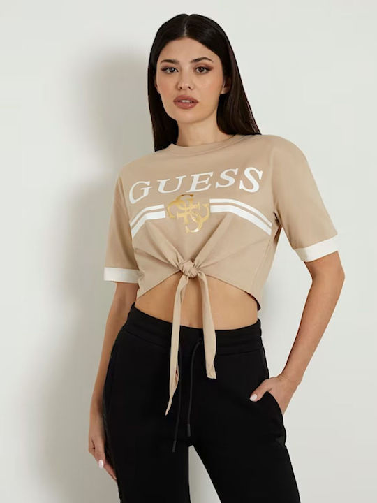 Guess Γυναικείο Crop T-shirt Μπεζ