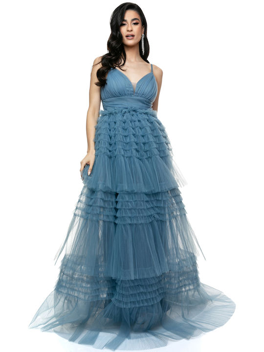 RichgirlBoudoir Evening Dress with Tulle & Ruffle Light Blue