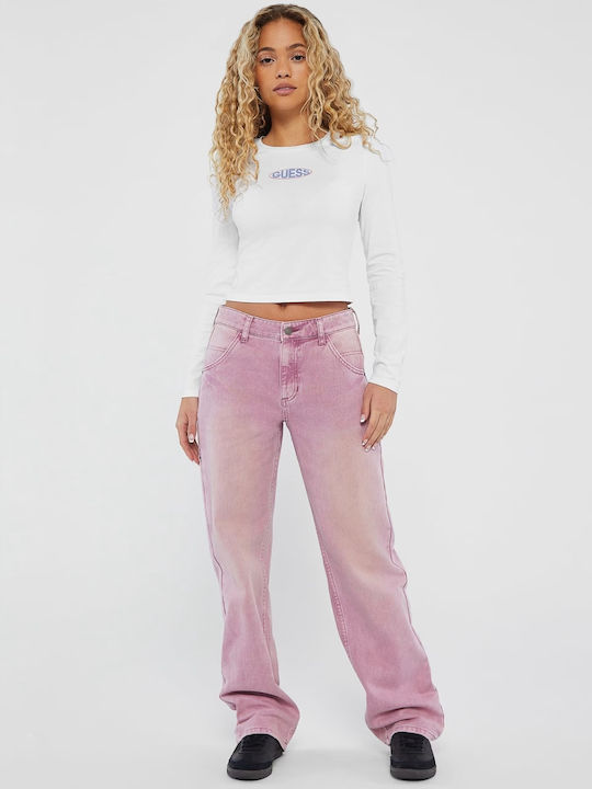Guess Women's Cotton Trousers in Loose Fit Overdye Pink