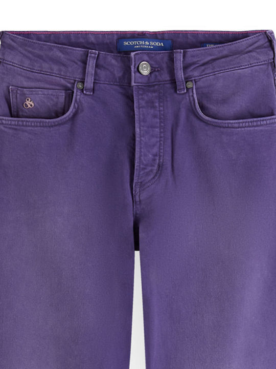 High Waist Women's Jean Trousers in Straight Line Purple