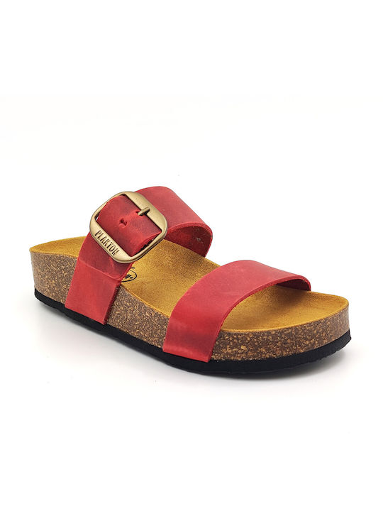 Plakton Apure Leder Damen Flache Sandalen in Rot Farbe