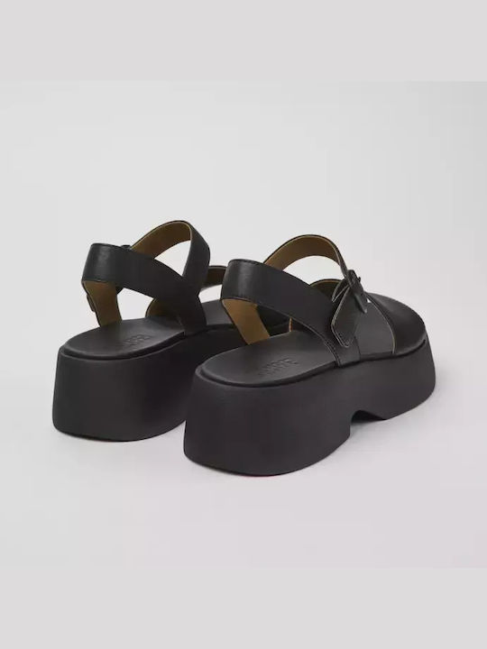 Camper Leder Damen Flache Sandalen in Schwarz Farbe