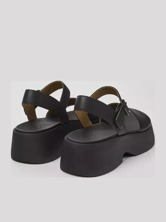Gobi Tasha Leather Women's Flat Sandals in Black Color