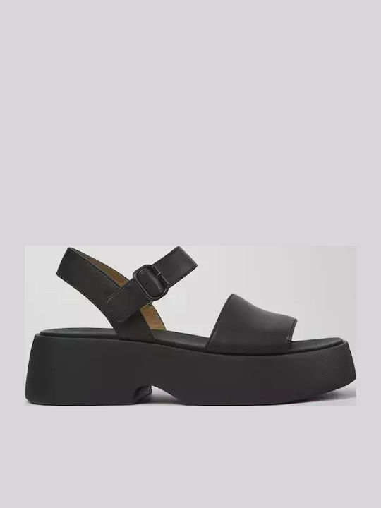 Gobi Tasha Leather Women's Flat Sandals in Black Color
