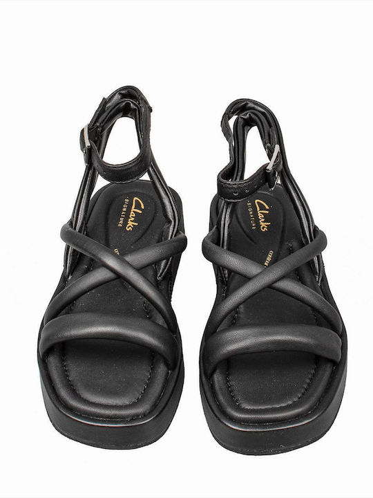 Alda Leather Women's Flat Sandals with Strap in Black Color