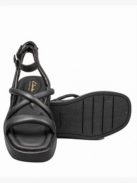 Alda Leather Women's Flat Sandals with Strap in Black Color