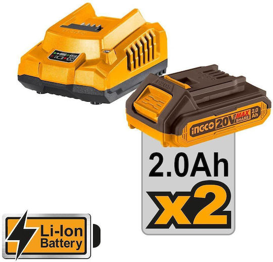 Ingco Set Drill Driver & Impact Screwdriver Brushless 20V with 2 Batteries 2Ah and Case