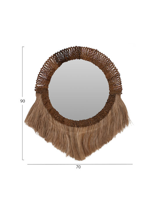 HomeMarkt Wall Mirror with Beige Rattan Frame Diameter 70cm 1pcs