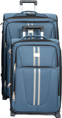 Kelepoyri Travel Suitcases Fabric Blue with 4 Wheels Set of 2pcs