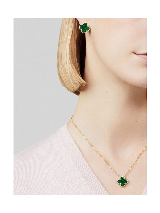 Amor Amor Halskette Doppelter mit Design Blume aus Vergoldet Stahl
