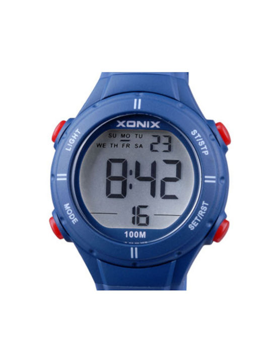 Xonix Digital Watch Chronograph Battery with Blue Rubber Strap