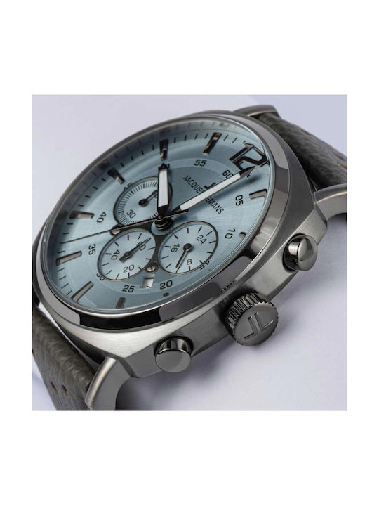 Jacques Lemans Lugano Watch Chronograph Battery with Gray Leather Strap