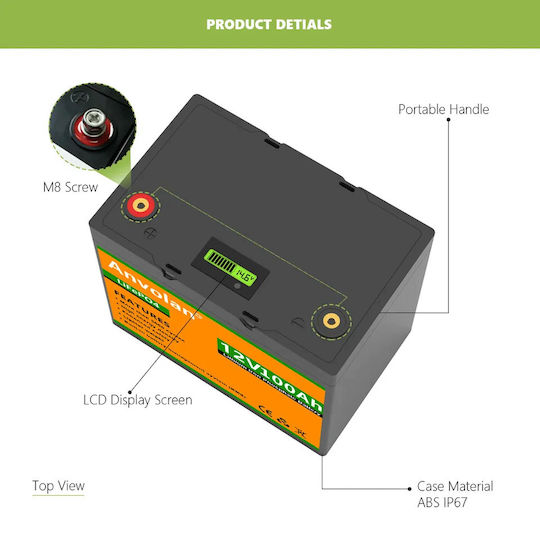 Lifepo4 Anvolan/x-power Photovoltaik-Batterie Lithium Offener Typ 12V 100Ah