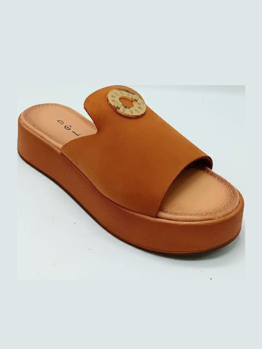 Δερμάτινα Γυναικεία Ανατομικά Σανδάλια Flatforms Ταμπά
