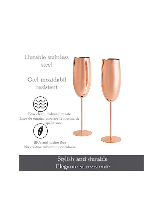 Quasar Set Gläser Champagner aus Edelstahl in Rose Gold Farbe Mit Stiel 260ml 4Stück