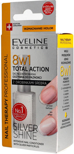 Eveline 8 in 1 Total Action Silver Shine Nail Treatment with Brush 12ml