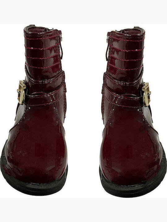 Kids Boots from Patent Leather with Zipper Burgundy