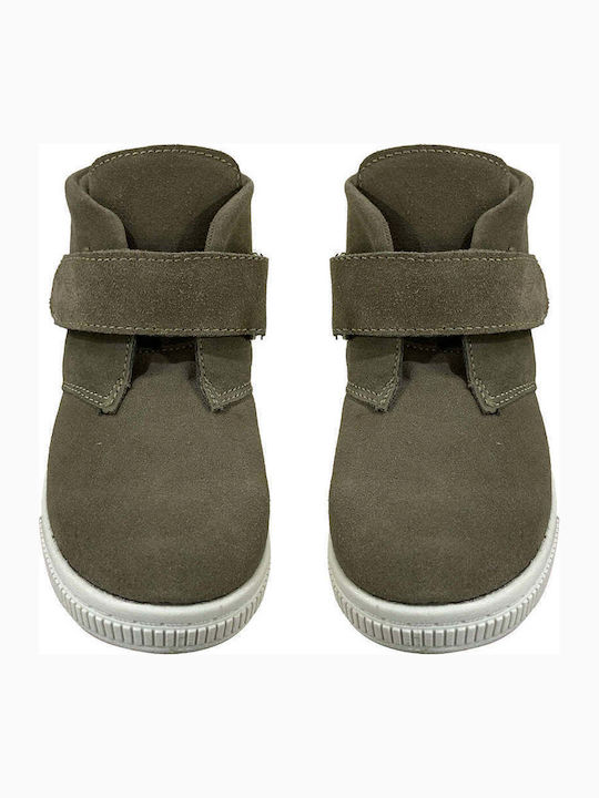 Suede Kids Boots with Velcro Khaki