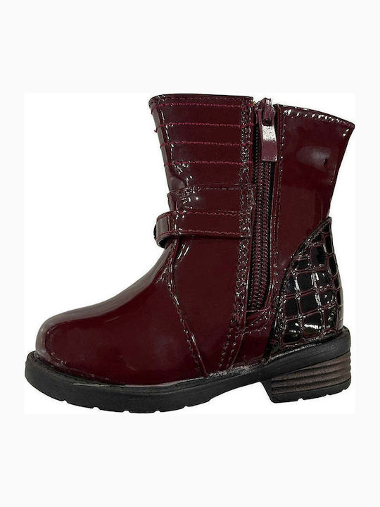 Kids Boots from Patent Leather with Zipper Burgundy