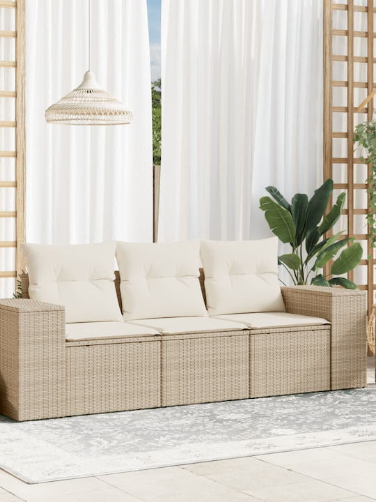 vidaXL Outdoor Sofa Tree-Seater Rattan with Cushions 55x55x69cm