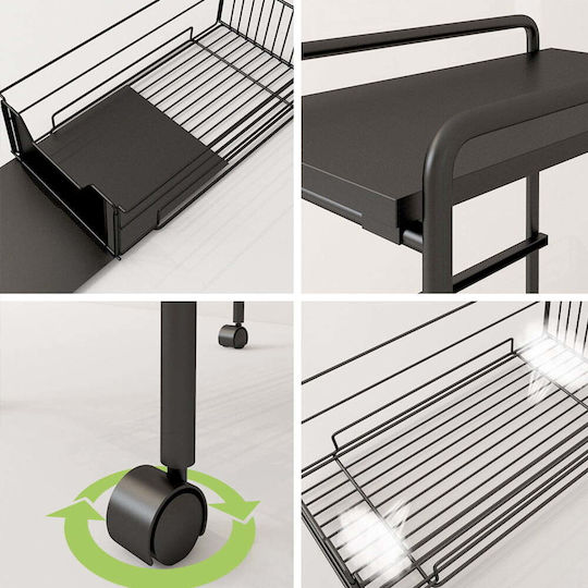 Quasar Металик Кухненски Стелаж Тролей 3 Позиции Черен 36x24x64см