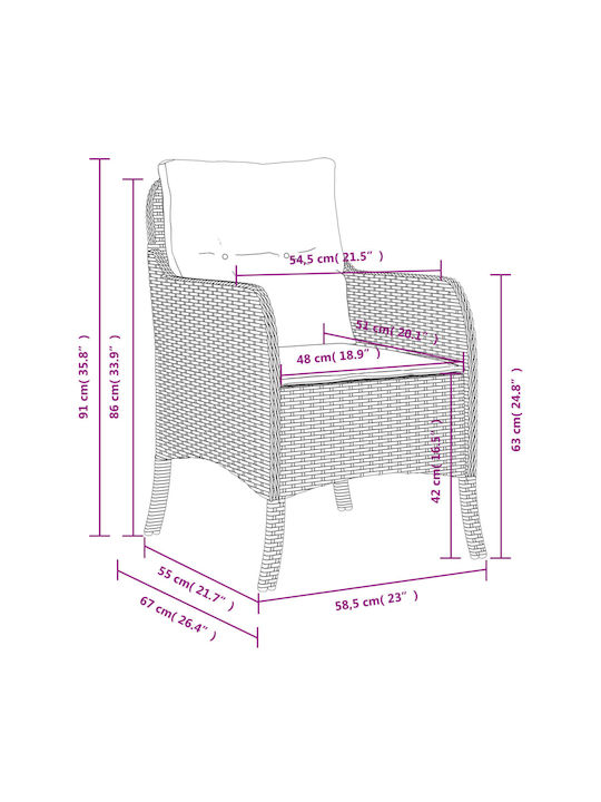 Fotoliu de exterior Rattan Bej cu pernă 2buc 48x51x86cm