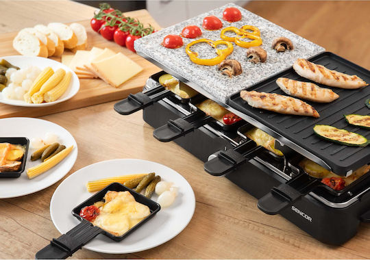 Sencor Επιτραπέζια Ηλεκτρική Ψησταριά Raclette Λείας και Αυλακωτής Πλάκας 1400W με Ρυθμιζόμενο Θερμοστάτη 21x21εκ.