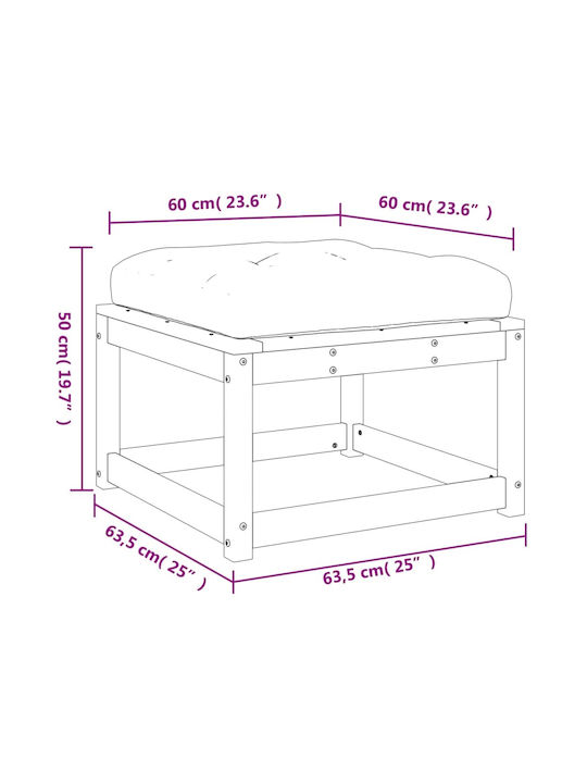 Wooden Garden Stool Cube Outdoor with Brown Cushion