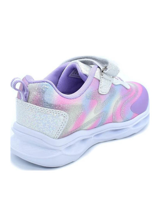 Παιδικά Sneakers Ανατομικά με Σκρατς & Φωτάκια Λιλά
